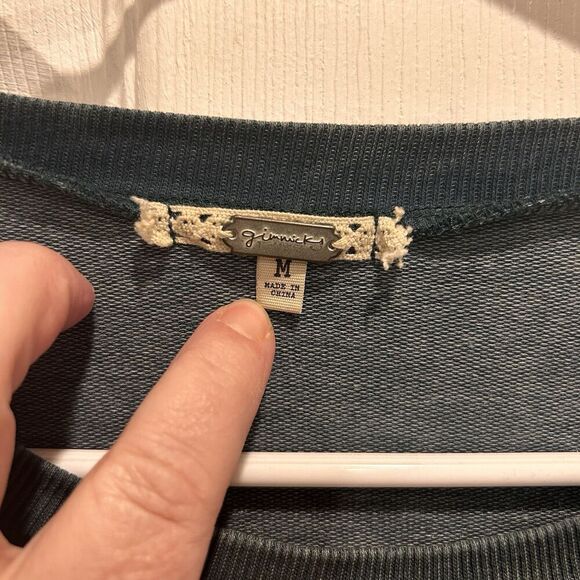 Buckle‎ Gimmicks Green Ruched Drop Shoulder Acid Wash Mixed Media Sweatshirt M - Picture 7 of 10